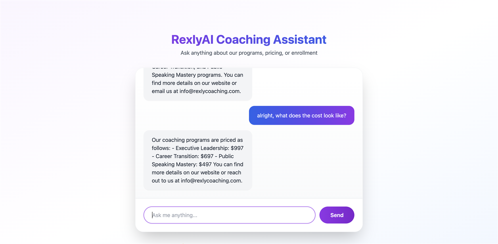 Rexly Chatbot screenshot 2